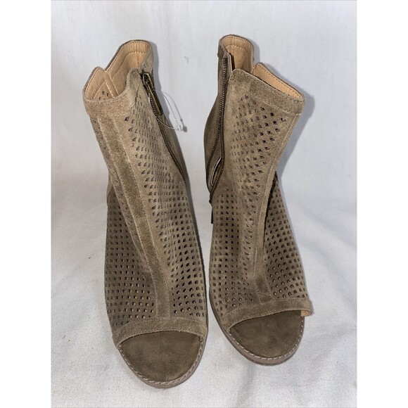 Lucky Brand Lakyn chunky leather open Toe Heel Bootie Ankle women 9 lagen boho - Picture 2 of 8